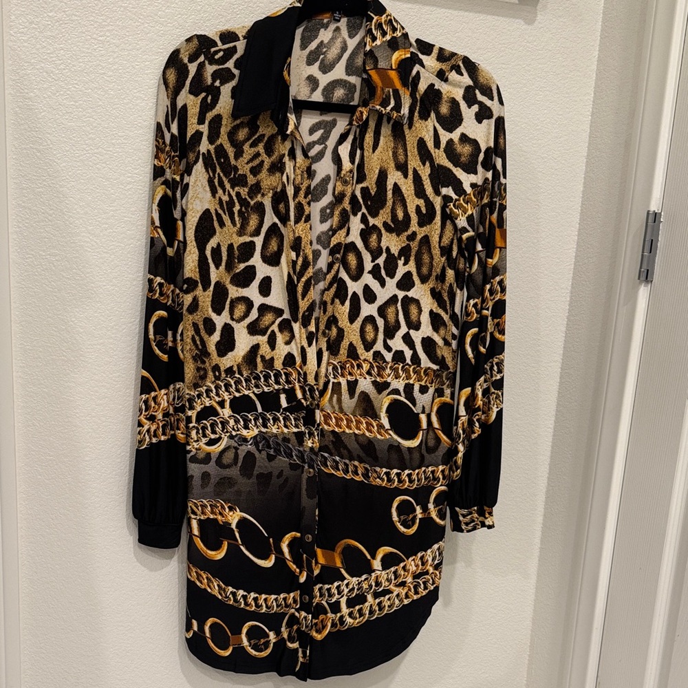 Fashion Nova Leopard Print Long Sleeve Dress